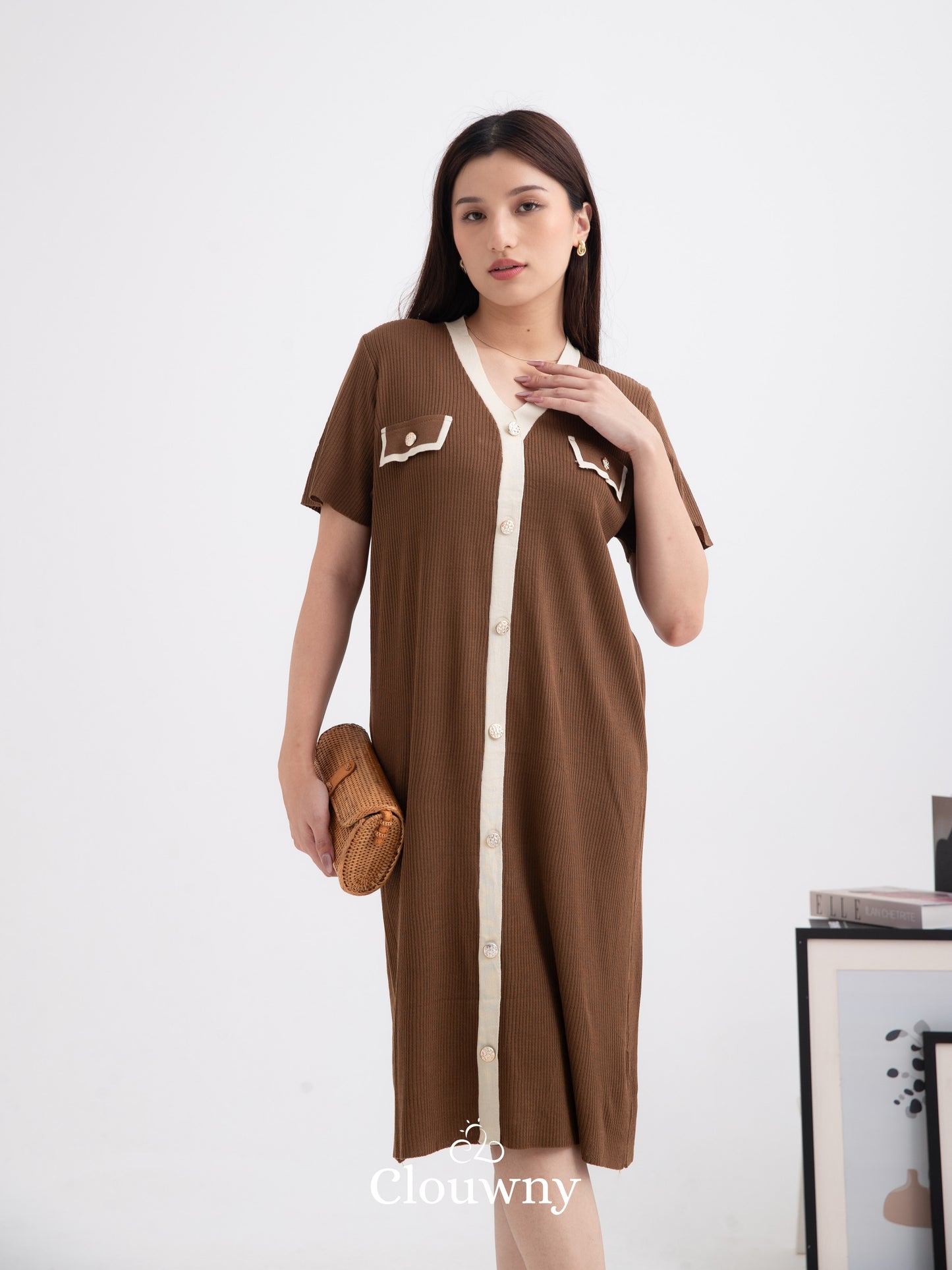 Drea Button List Dress - Coffee