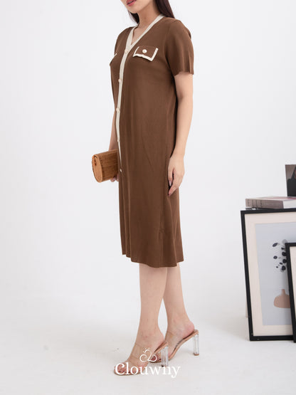 Drea Button List Dress - Coffee