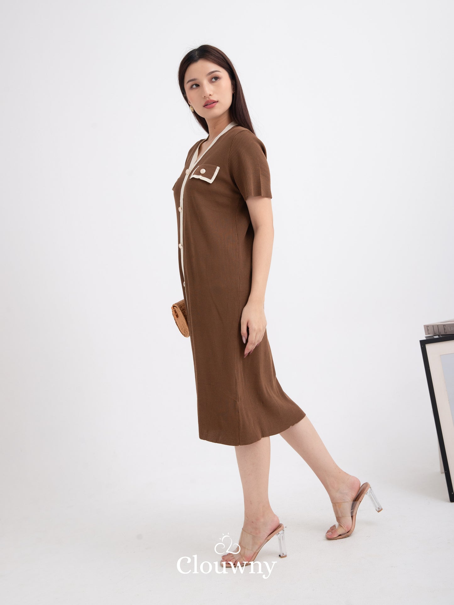 Drea Button List Dress - Coffee