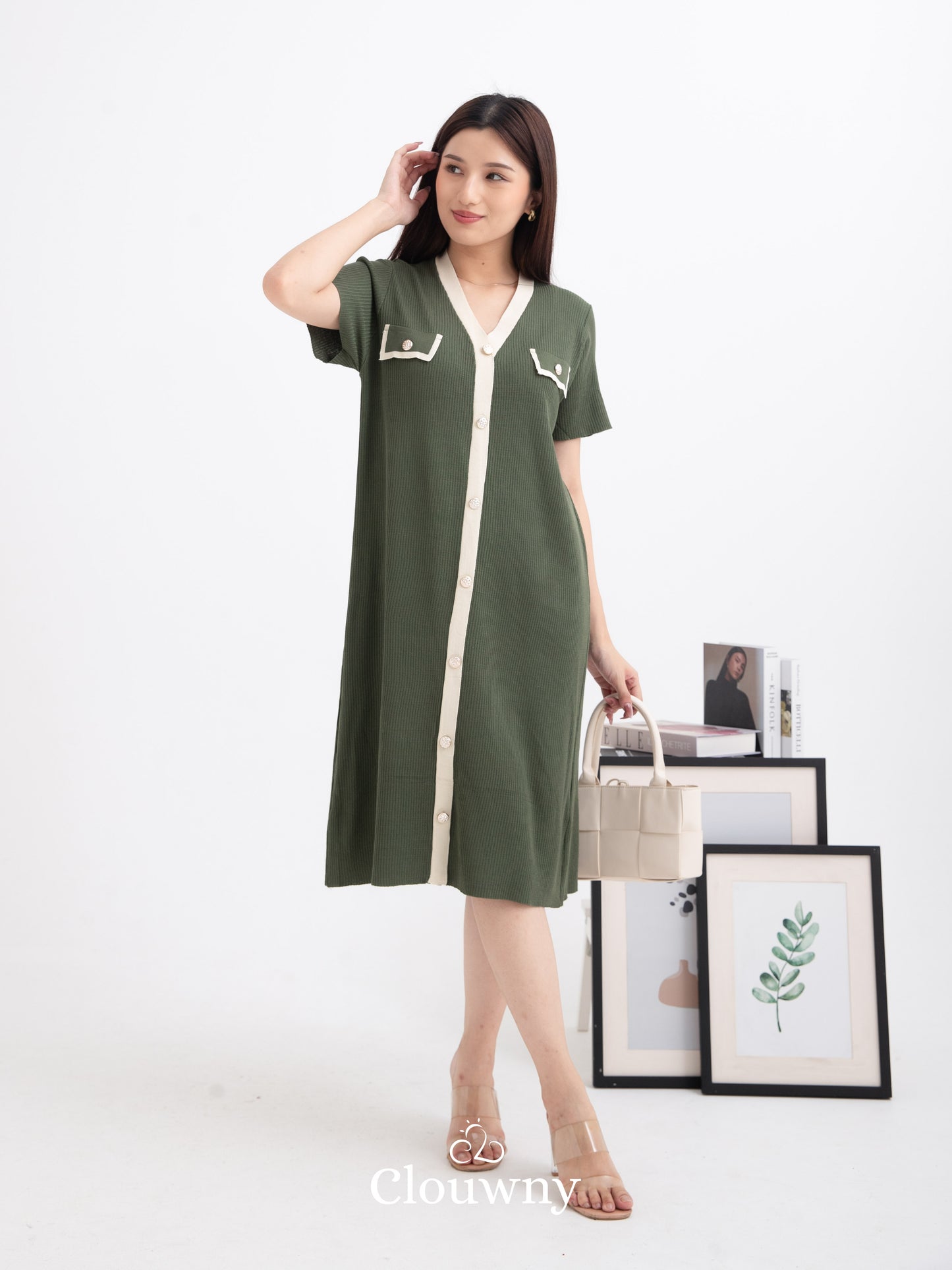 Drea Button List Dress - Army