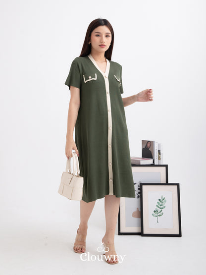 Drea Button List Dress - Army