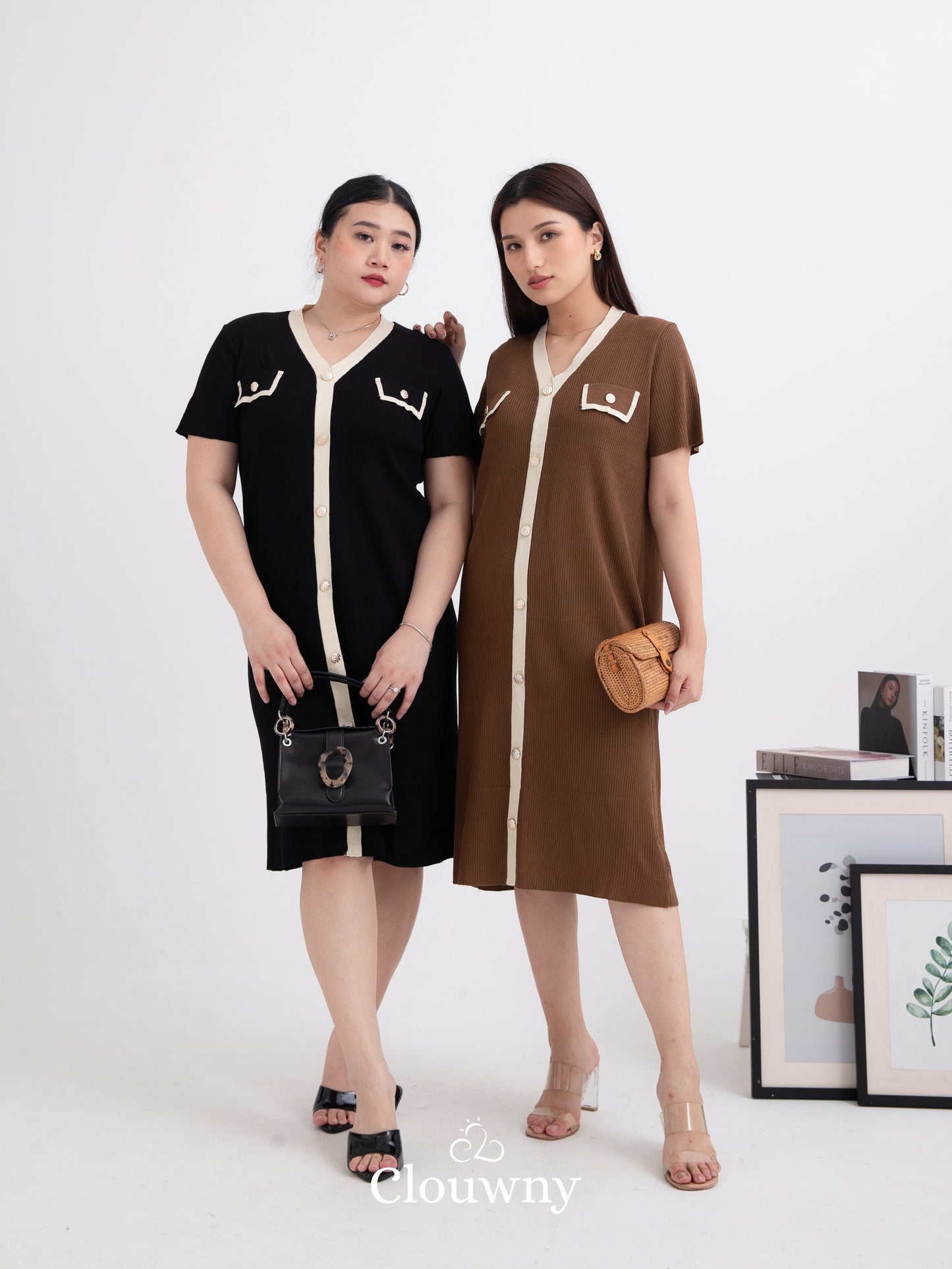 Drea Button List Dress - Coffee