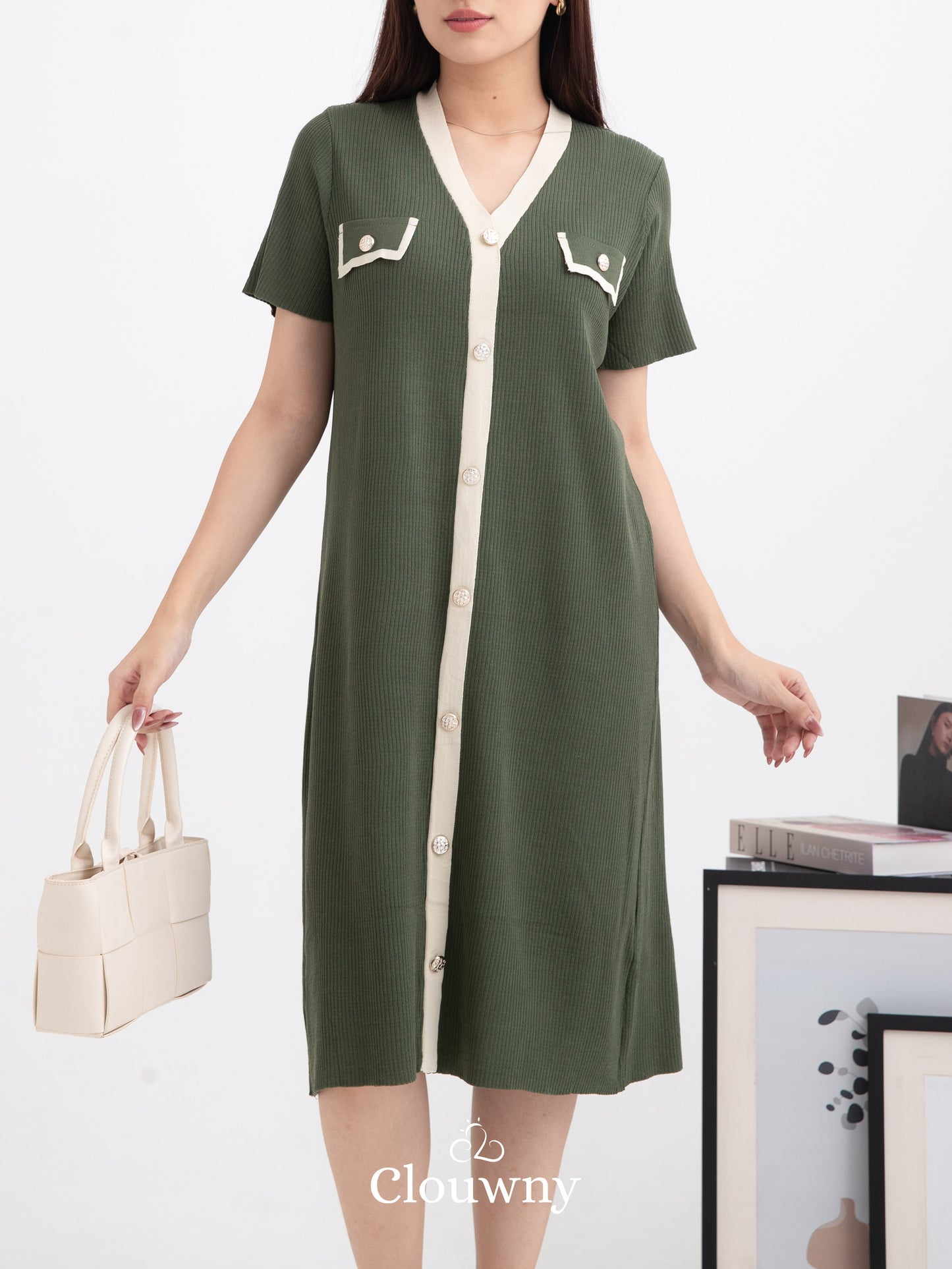 Drea Button List Dress - Army