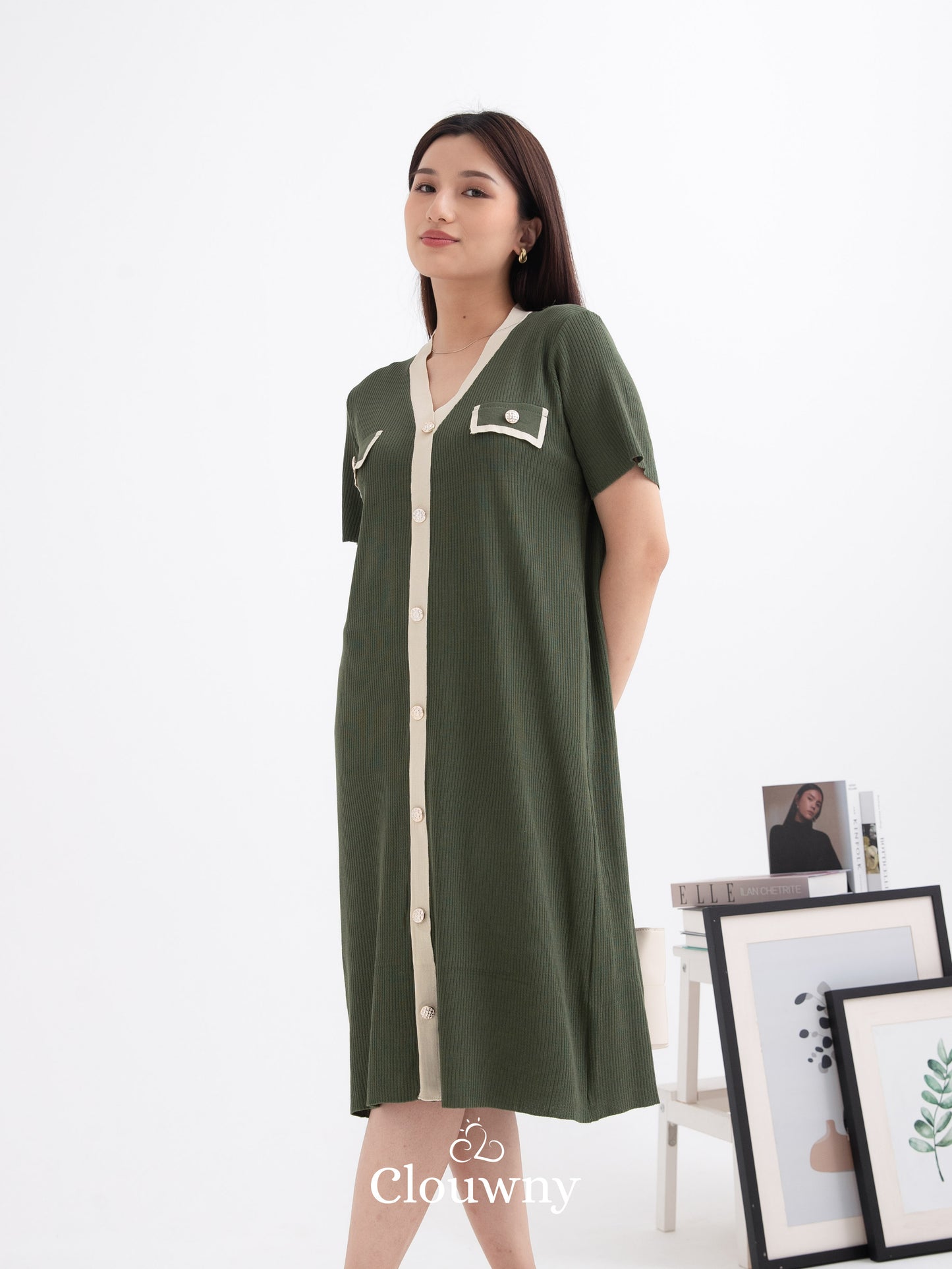 Drea Button List Dress - Army