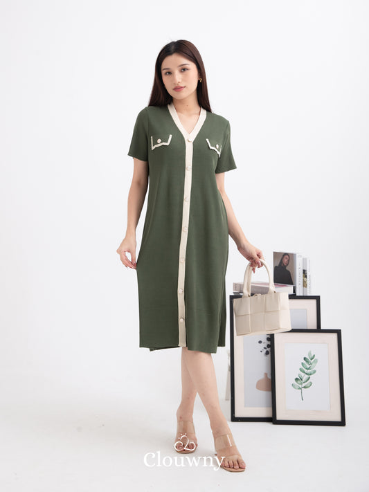 Drea Button List Dress - Army