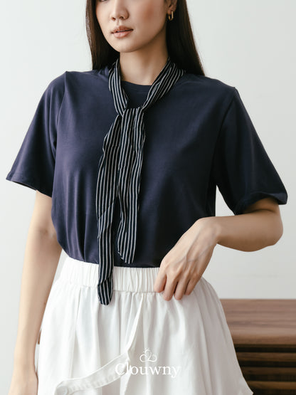 Lucas Scarf Knit Top - Navy
