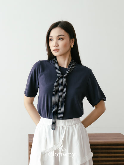 Lucas Scarf Knit Top - Navy