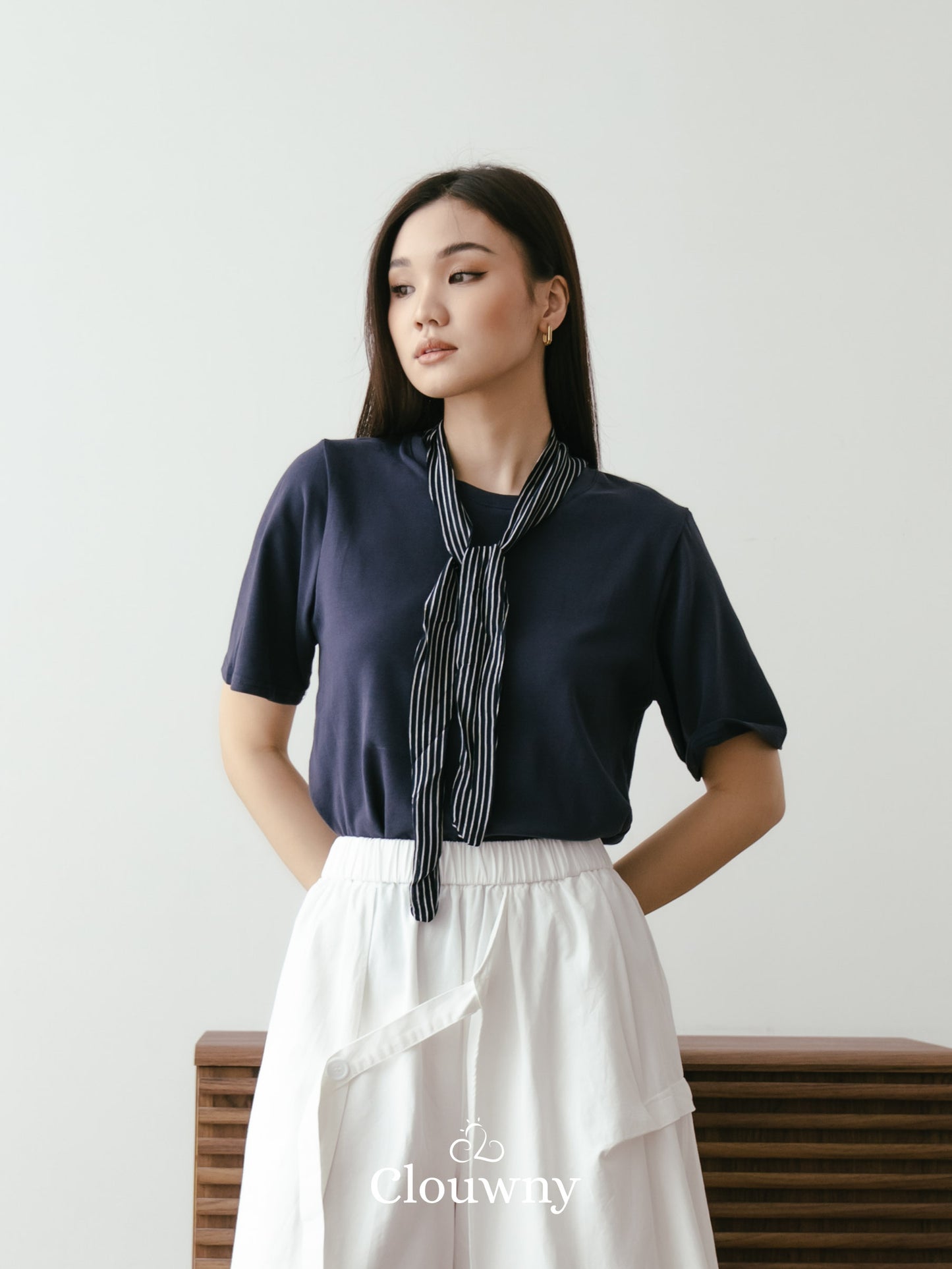 Lucas Scarf Knit Top - Navy