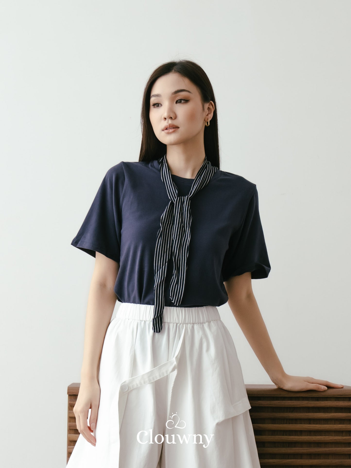 Lucas Scarf Knit Top - Navy