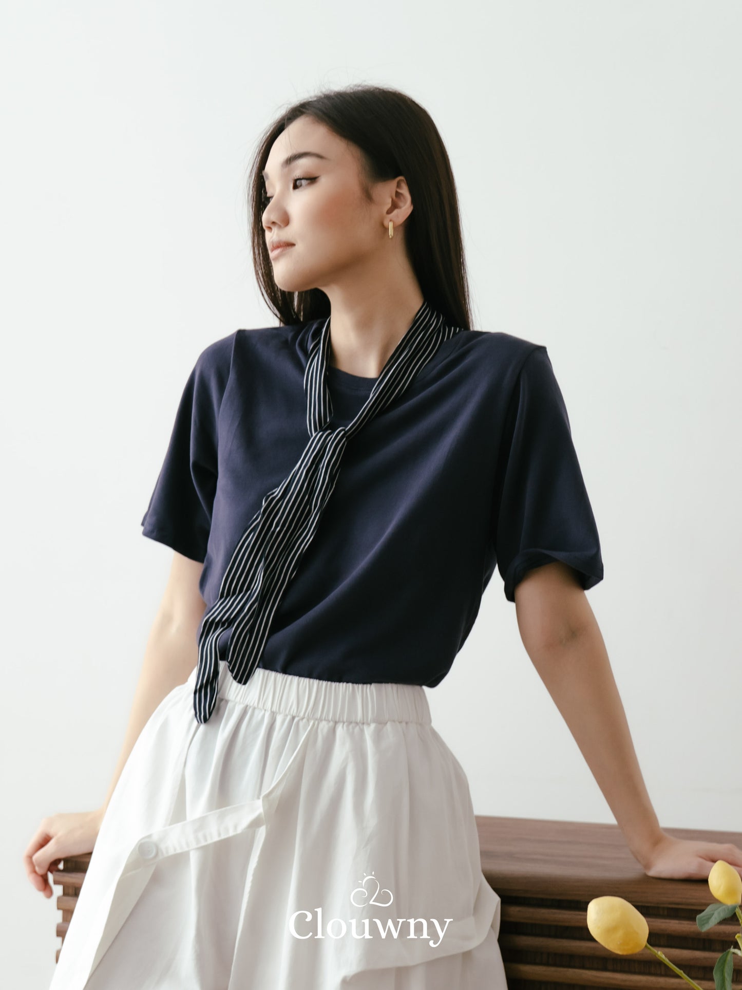 Lucas Scarf Knit Top - Navy