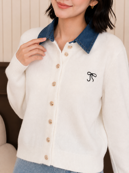 Erna Combi Knit Cardigan - Broken White