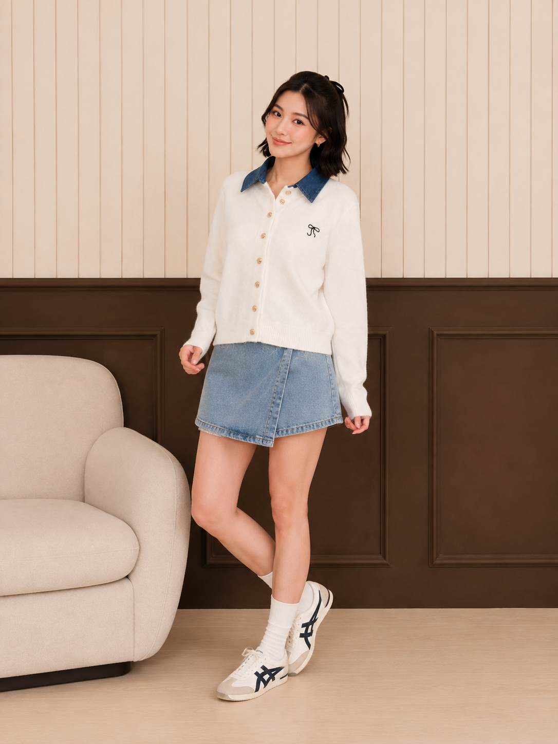 Erna Combi Knit Cardigan - Broken White
