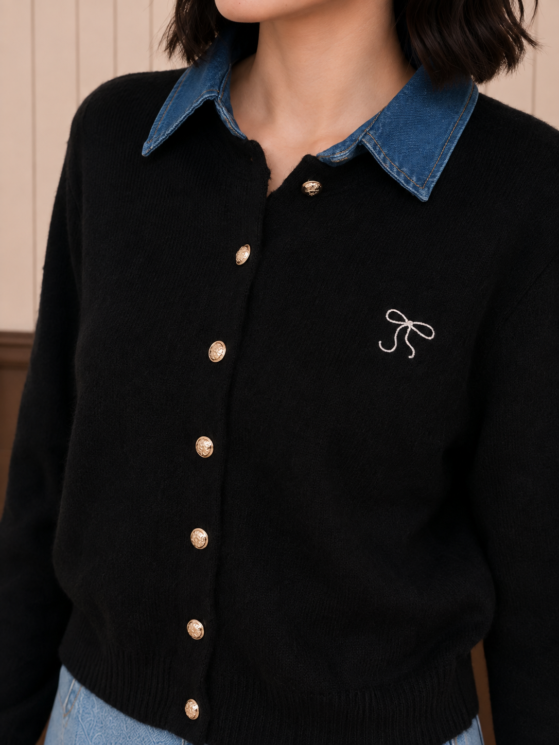 Erna Combi Knit Cardigan - Black