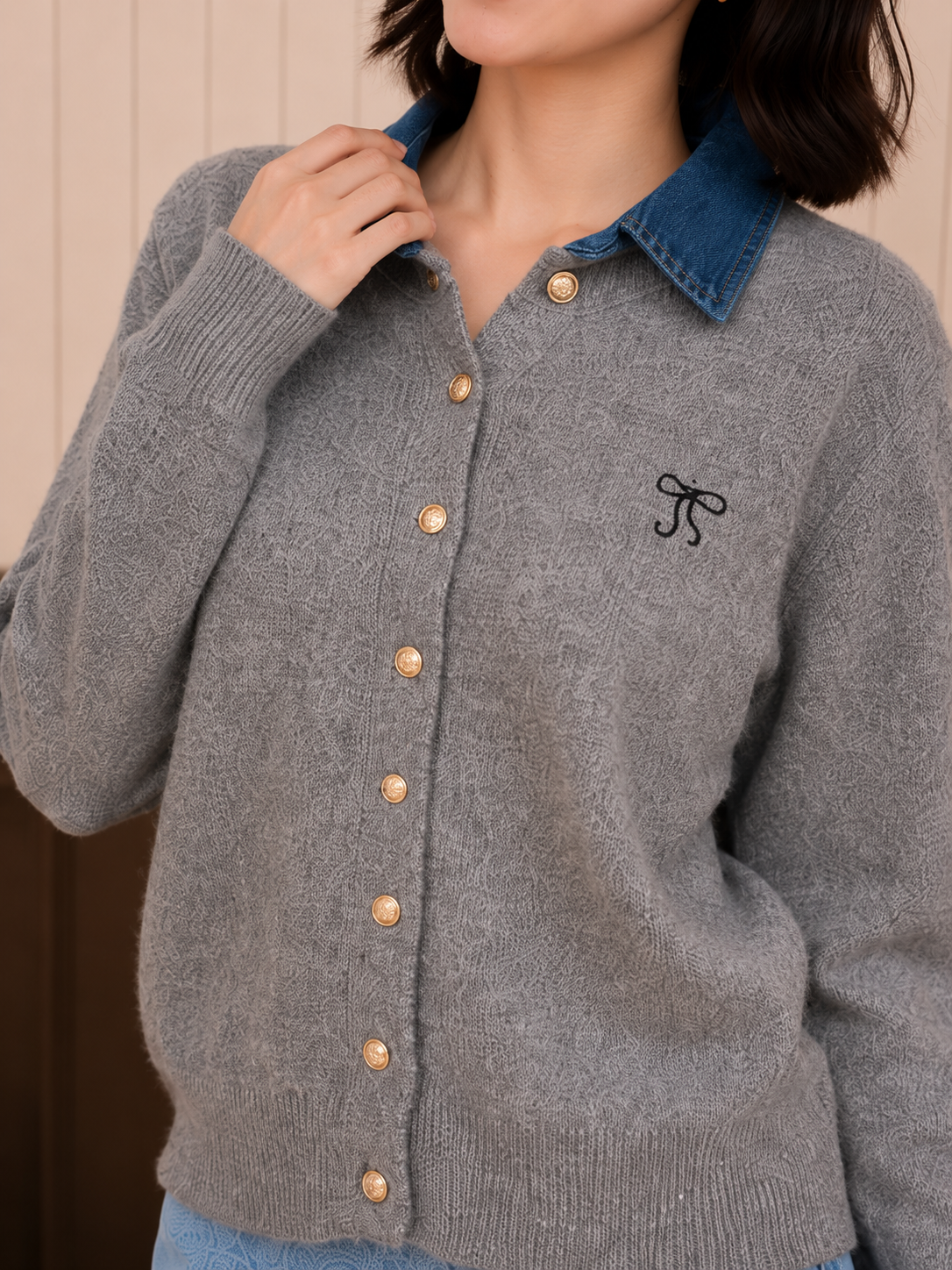 Erna Combi Knit Cardigan - Grey