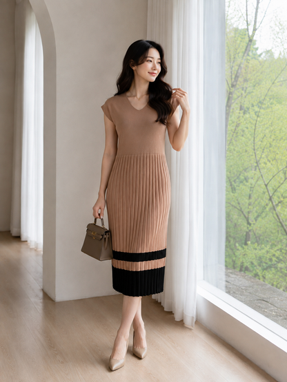 Malaya Vneck Knit Dress - Beige