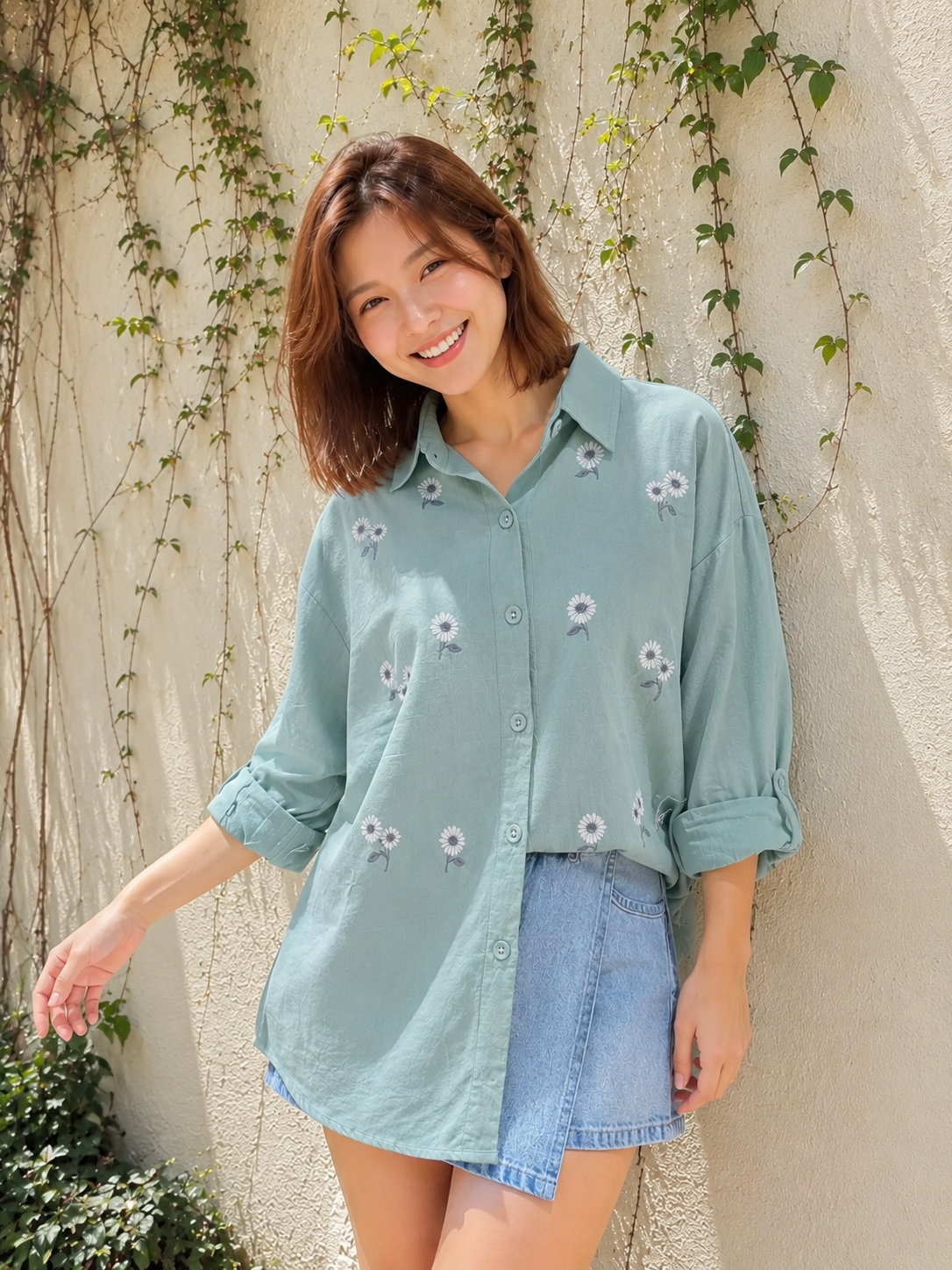 Posya Flower Cotton Longsleeve - Mint