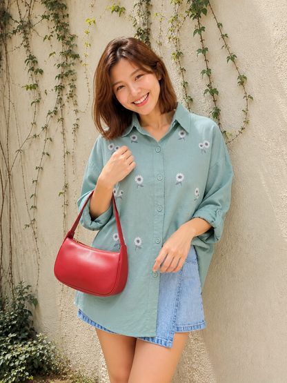 Posya Flower Cotton Longsleeve - Mint