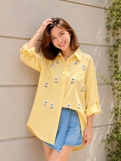 Posya Flower Cotton Longsleeve - Yellow