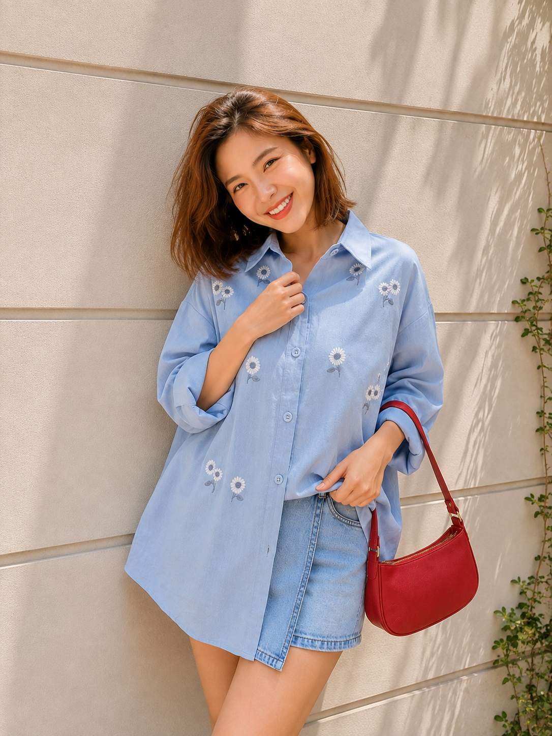Posya Flower Cotton Longsleeve - Blue