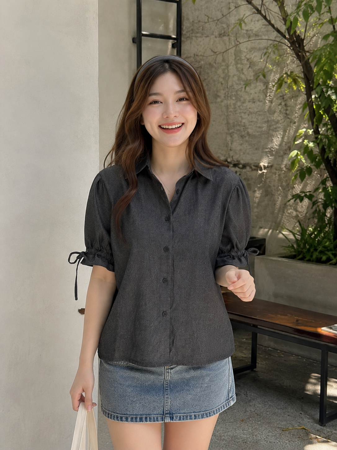 Osami Shirt Button Top - Black