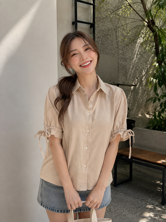 Osami Shirt Button Top - Khaki