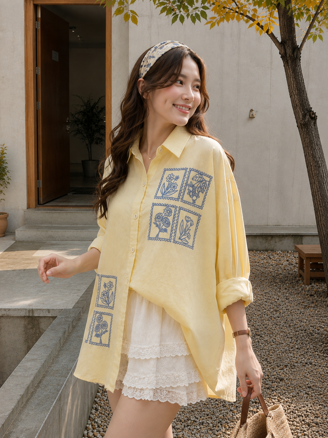 Potrait Flower Cotton Longsleeve - Yellow
