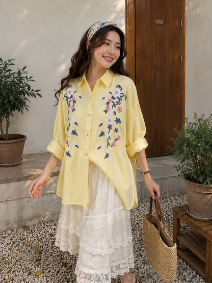 Brita Flower Cotton Longsleeve - Yellow