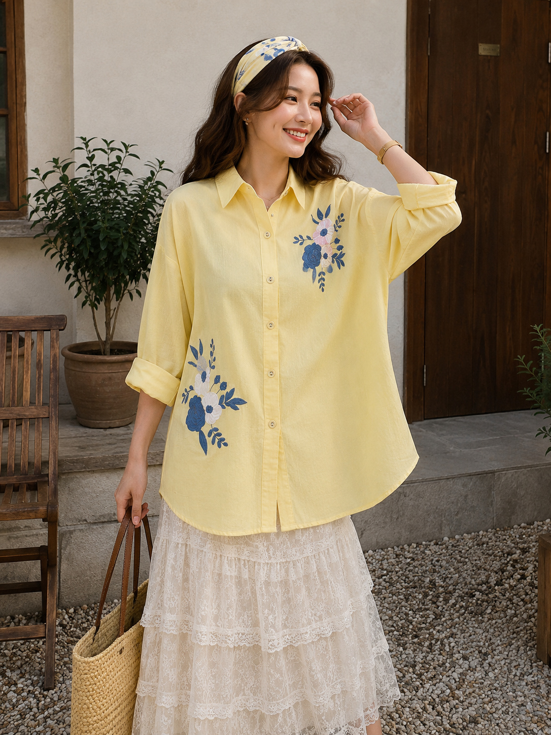 Derka Flower Cotton Longsleeve - Yellow