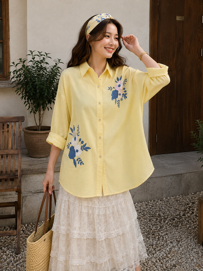 Derka Flower Cotton Longsleeve - Yellow