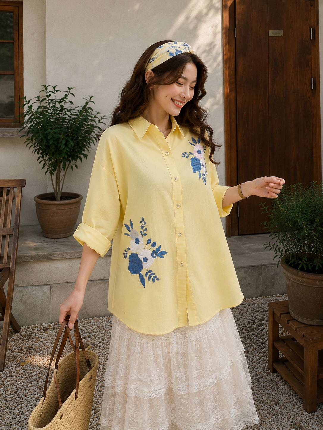 Derka Flower Cotton Longsleeve - Yellow