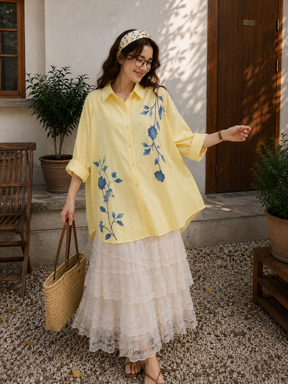 Vinda Button Cotton Longsleeve - Yellow