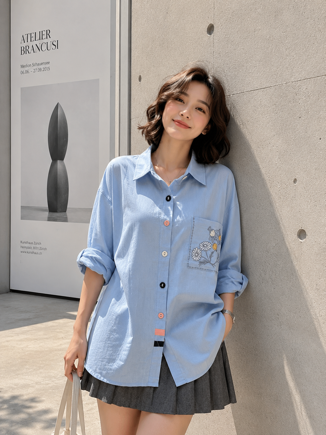 Triya Pocket Cotton Longsleeve - Blue