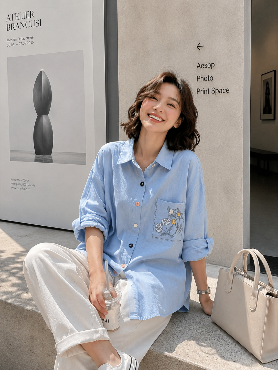 Triya Pocket Cotton Longsleeve - Blue