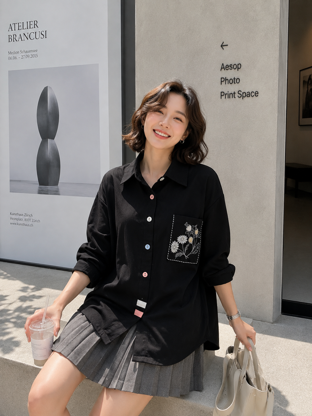 Triya Pocket Cotton Longsleeve - Black