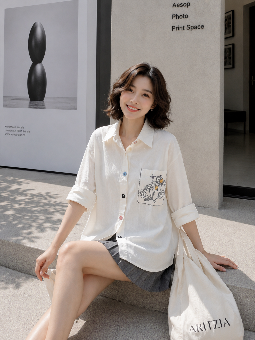 Triya Pocket Cotton Longsleeve - White