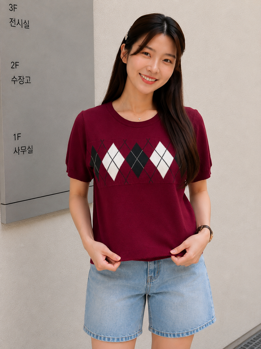 Pentagon Knit Top - Magenta