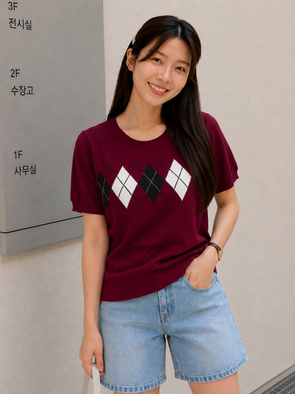 Pentagon Knit Top - Magenta