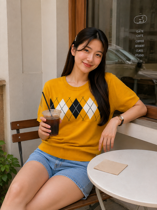 Pentagon Knit Top - Yellow