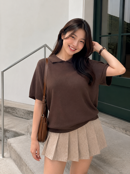 Lotie Collar Knit Top - Coffee