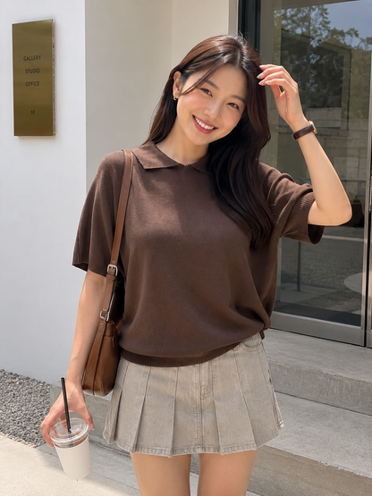 Lotie Collar Knit Top - Coffee