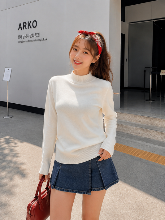 Tena Round Knit Longsleeve - White