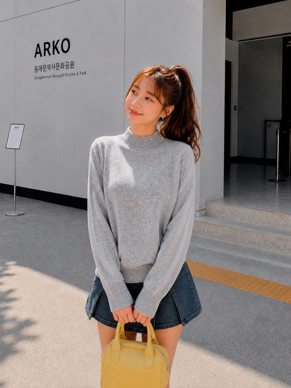 Tena Round Knit Longsleeve - Misty Grey