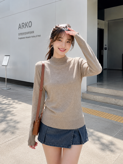 Tena Round Knit Longsleeve - Khaki