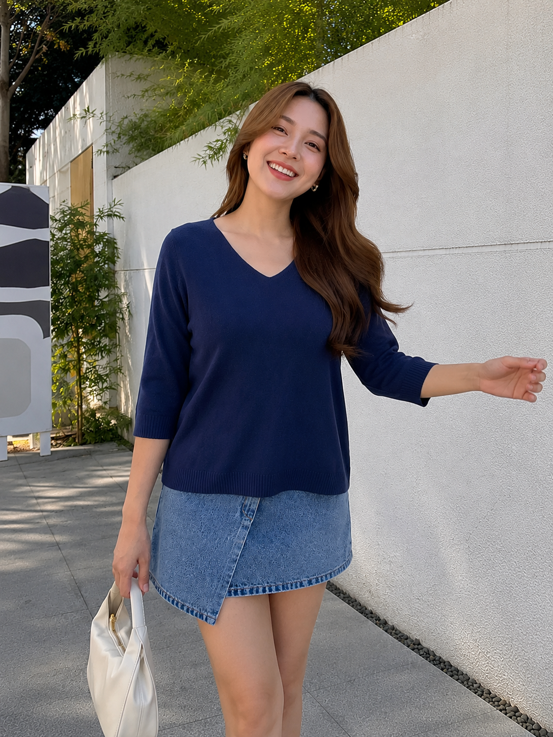 Soma Basic Vneck Knit Top - Navy