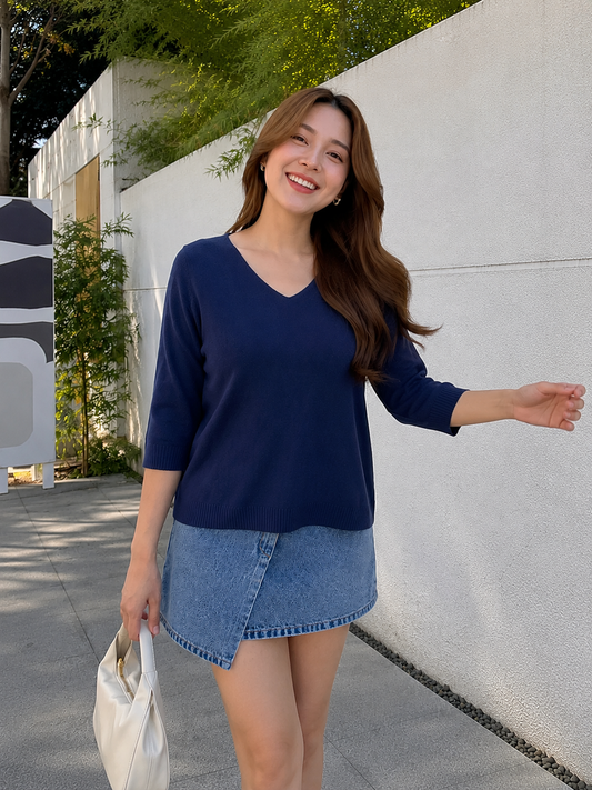 Soma Basic Vneck Knit Top - Navy