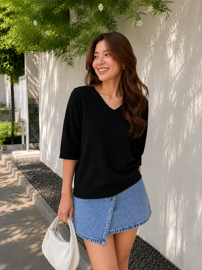 Soma Basic Vneck Knit Top - Black