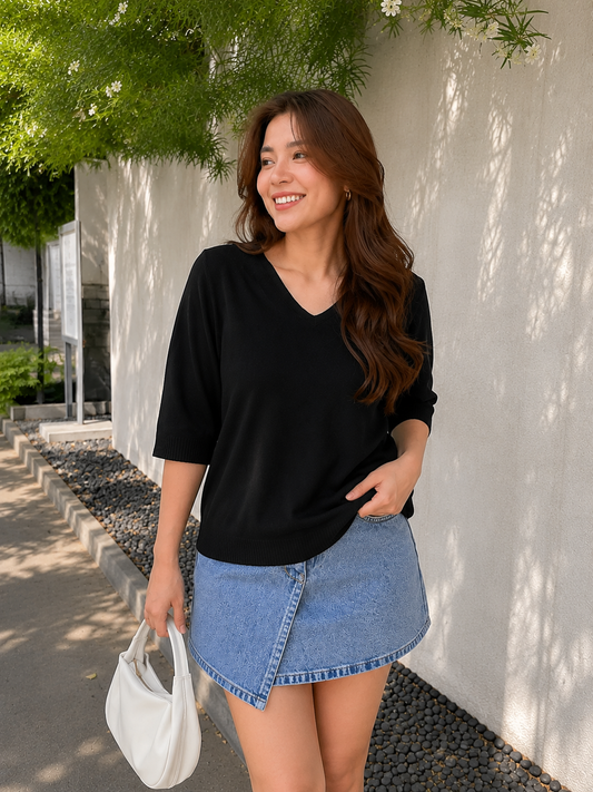 Soma Basic Vneck Knit Top - Black