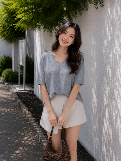 Soma Basic Vneck Knit Top - Grey