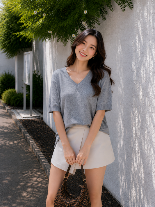 Soma Basic Vneck Knit Top - Grey