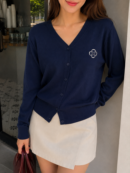 Mela Vneck Button Knit Cardigan - Navy